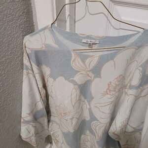 Milano Floral Knit  Comfortable Sweater in A Elegant Light Blue and Cream